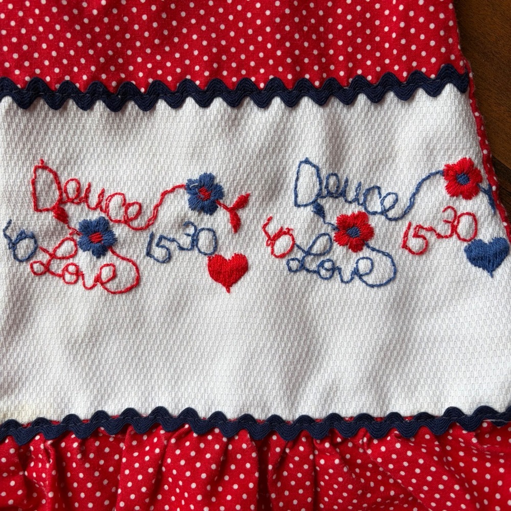 Deuce Love Red Polka Dot Sleeveless Ruffle Dress Heart Buttons Kids - Picture 3 of 5